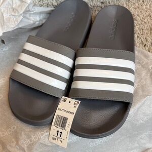 Adidas Gray Slides with White Stripes